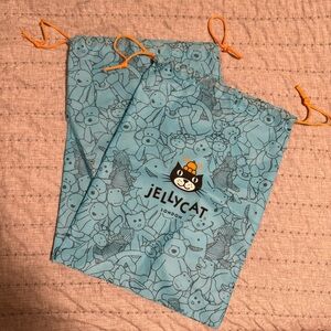 Jellycat Teal Drawstring Bags with Orange Ties